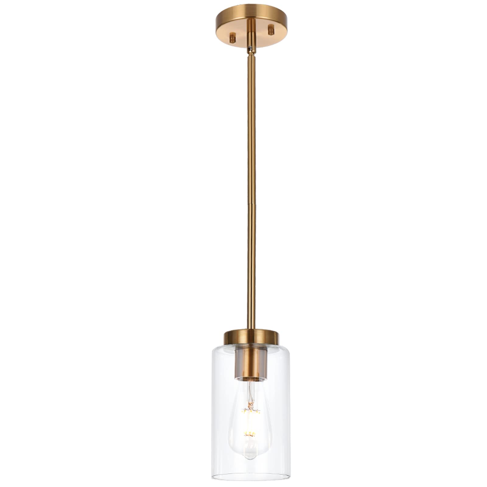 VINLUZ 5-Light Brushed Nickel Linear Chandelier – Contemporary Pendant Light With Clear Glass Shades, Adjustable Height, Dimmable, For Kitchen Islands & Dining Rooms