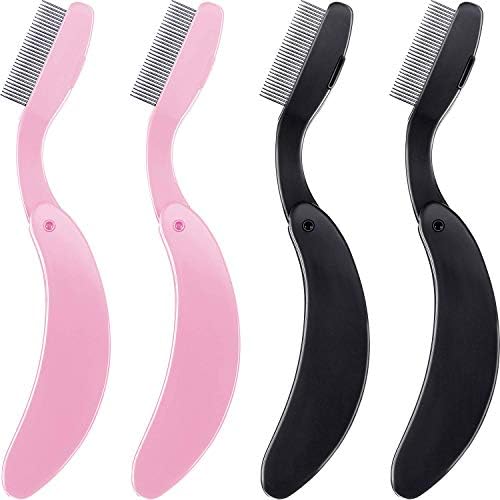 4パック折りたたみまつげ櫛 ステンレス鋼の歯眉毛櫛ラッシュと眉メイクブラシ 新作 黒とピンク