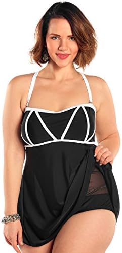 Always For Me Women's Plus Size Demeter One Piece Swimdress - Ladies' Bathing Suit &amp; Swimwear - Black - Demeter, 16 Plus