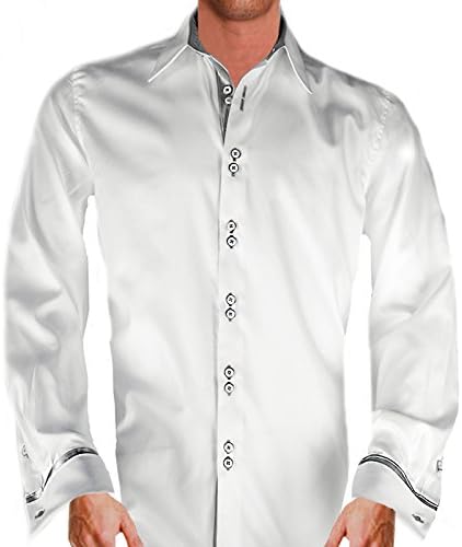 Anton Alexander Men's French Cuff Designer Dress Shirt Made In USA-XXL Modern Fit -White/Silver
