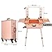 Ovonni LED Makeup Train Case, Lighted Rolling Travel Portable Cosmetic Organizer Box with Mirror & 4 Detachable Wheels, Professional Artist Trolley Studio Free Standing Workstation, Rose Gold
