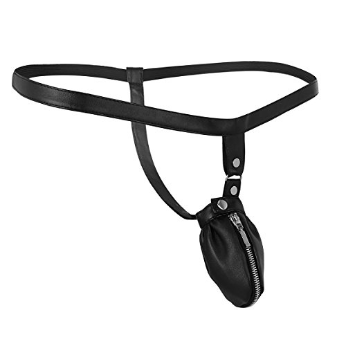 Freebily Men Zipper Underwear Synthetic Leather Pouch Thong Jockstraps Briefs Black Medium