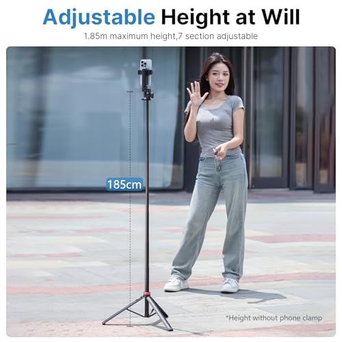 ULANZI MT-78 Extendable Phone Tripod, 72.83" Selfie Stick Phone Camera Tripod Stand with 2 in 1 Phone Clip, 360° Ball Head Camera Tripod with Cold Shoe for iPhone Sony Canon, Lightweight for Travel