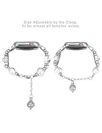 Brione Compatible con Apple Watch Band 38 mm 40 mm, pulsera elegante perla diamante Pulsera iWatch Serie 4 3 2 1 Correa de puño Perfume ajustable Aceite esencial colgante para mujeres Damas
