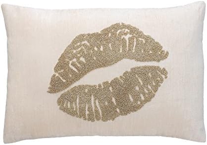 1001 Cushions Sachi Gold Lips 12"X18" Hand Embroidered Funny Quote Cushion With Free Pillow Insert
