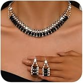 fxmimior Boho Fashion Prom Shinny Black Rhinestones Choker Necklace Earrings Set Dainty Layered Sexy Choker Necklace Gold Black Halloween Christmas Necklace for Women