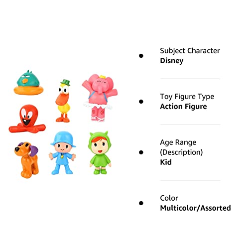 ATIN Pocoyo Mini Action Figures 7 Pcs Set, 2.6inch Toy Set, Perfect