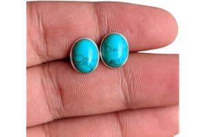 Sterling Silver Genuine Turquoise Gemstone Oval Shape Birthstone Handmade Women Stud Earrings Jewelry