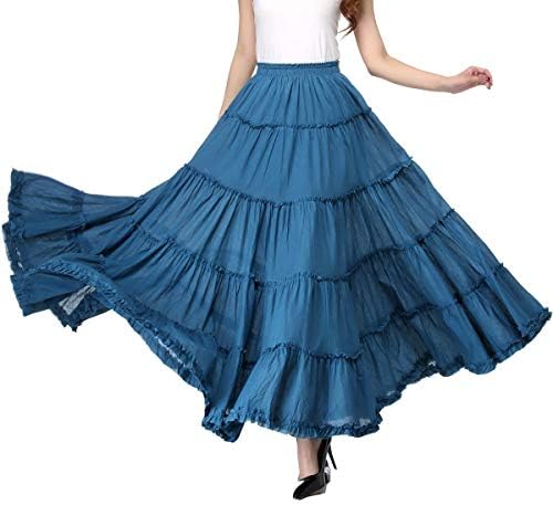 Vateno Gypsy Pleated Skirt Women Long Boho Maxi Skirts Spain Belly Dance Skirts White Black Red