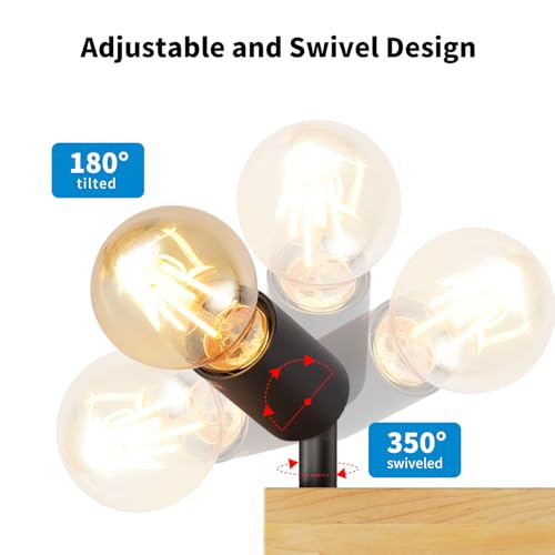 LVWIT LED Spotlights Indoor Wooden Ceiling, Ceiling Lamps with 3 Bases, Ceiling Spotlights with E27, Adjustable Black Ceiling Lamp, Indoor LED Spotlight for Living Room, Bedroom, Kitchen, Hallway (without Bulb)
