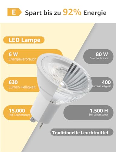 Lepro GU10 LED Warm White 6 W Bulb, 2700 K Warm White, 630 Lumen, 38° Beam Angle, Non-Dimmable Reflector Lamp, Energy Saving GU10 LED Bulb for Living Room, Kitchen, Bedroom, Pack of 4