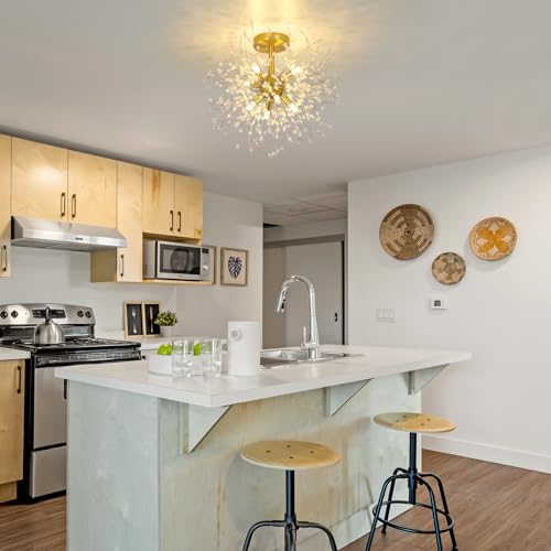 Rayofly Modern Crystal Ceiling Light, Fireworks chandelier, Golden ceiling lights, dimmable Pendant Light, 8 G9 Luminaire, Lamp For Living Room, Bedroom, Dining Room, Kitchen, Hallway