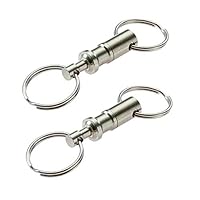 Andosange 2Pcs Heavy Duty Dual Key Ring Pull Apart Snap Lock Holder (Silver)
