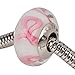 Timeline Treasures Pink Awareness Ribbon Charm for European Charm Bracelets Lampwork Glass Stainless Steel