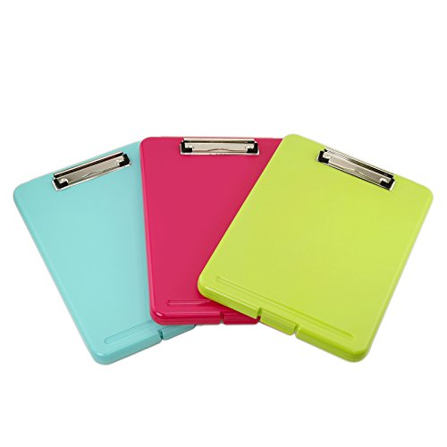 Adorox Set of 3 Legal Size Slim-case Storage Clipboard Teal Pink Neon Green Plastic Storage Clipboard for Students, Teachers, Sales, Utility, Industrial, Office Professional (Multicolored)