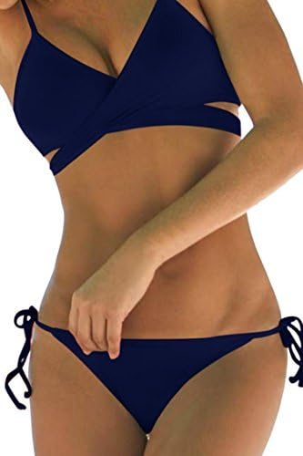Sovoyant Women Push up Criss Cross Bandage Padded Bikini Set Swimsuit