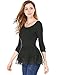 Allegra K Women Round Neck Long Sleeves Slim Fit Panel Spring Peplum Top M Black