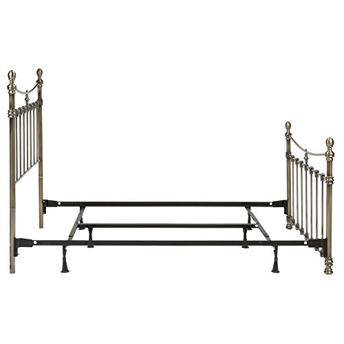 Leggett & Platt Leighton Complete Metal Bed and Steel Support Frame with Straight-Lined Spindles and Scalloped Castings, Glazed Brass Finish, King