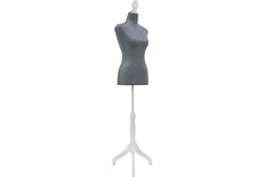 DOPINMIN Mannequin Torso Mannequin Stand Dress Form Height Adjustable Maniquins Body Female, Displays Women for Sewing Wooden Tripod Base Foam Body,Grey