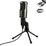 USB Condenser recording microphone, Home Studio Mic With monitoring function With Tripod great for Recording and singing Skype, YouTube, Google Voice Search, Games(Windows/Mac) By G-Touker