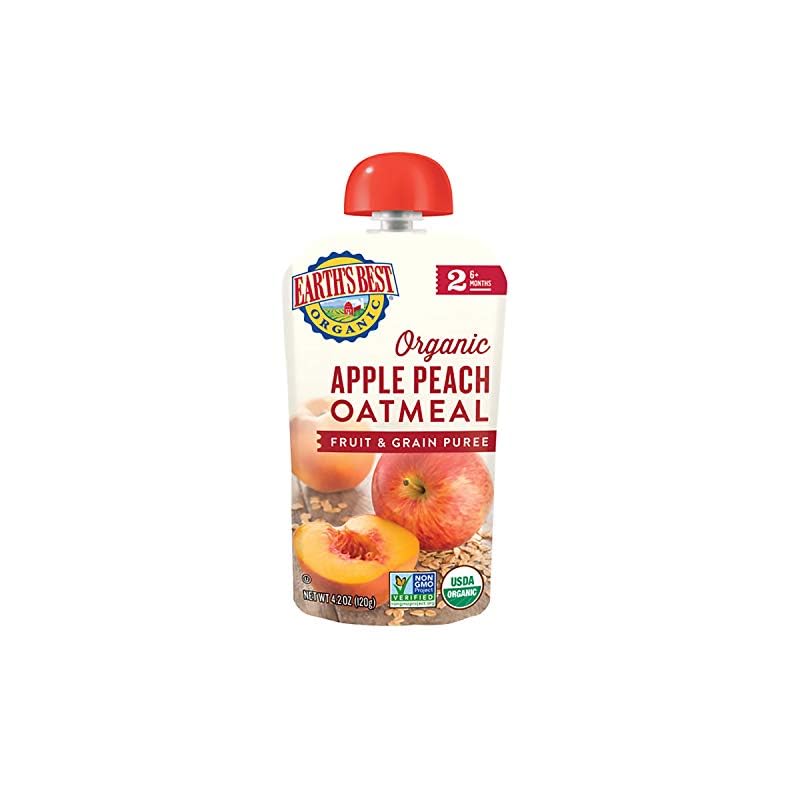 Earth’s Best Organic Baby Food Pouches, Stage 2 Fruit and Grain Puree for Babies 6 Months and Older, Organic Apple Peach…