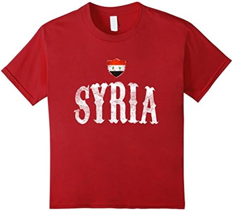 Kids Vintage Syria Flag T-shirt Syrian Pride Soccer Sports 10 Cranberry
