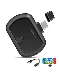 Happon Bluetooth Audio Transmitter Adapter, USB Type-C Connector, Support in-Game Voice Chat, Dual Link aptX Low Latency Compatible with Nintendo Switch, Wireless Gaming Headphones, PC - Black