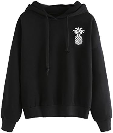 LoveSky Women Autumn Cozy Pineapple Patterned Cozy Tops Hoodies Outwear Black Medium