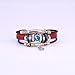 Brand New Vintage Women Sky Blue Crystal Deep Red Leather Bracelet With A Silvered Plated Leaf Drop L151