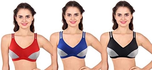 Style Stock Sports Bra for Women Gym Wear Daily Workout Combo Color Red Blue Black (Pack of 3) Size 34