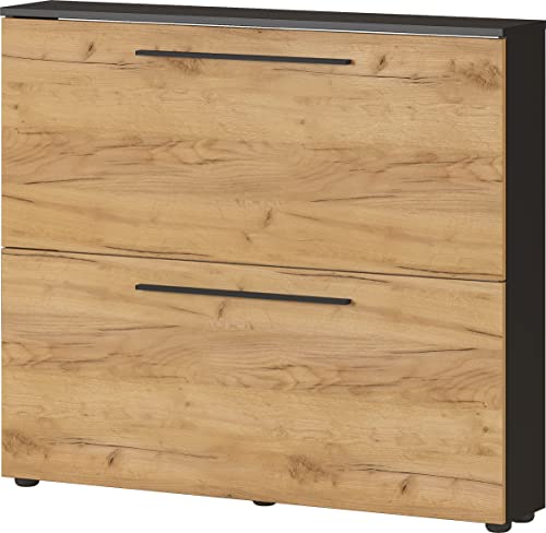 Germania shoe cabinet 3883-549 GW-Wildomar, in Graphite/Navarra-oak, space for up to 8 pairs of shoes, low depth - ideal for narrow hallways, 100 x 85 x 19 cm (WxHxD)