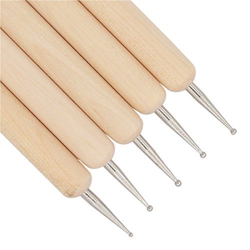 COMIART 5Pcs Wooden Ball Styluses Tool Set for Embossing Pattern Clay Sculpting , Nail Art