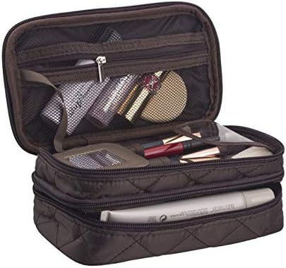 AcmeSoy Multifunction Cosmetic Bag, 2-Layer Portable Makeup Pouch with Mirror, Waterproof Travel Organizer Bag for Women, Girls (coffee） …