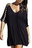Mulisky Womens Sexy V Neck Half Sleeve Swimsuit Cut-Out Beach Cover Up Dress