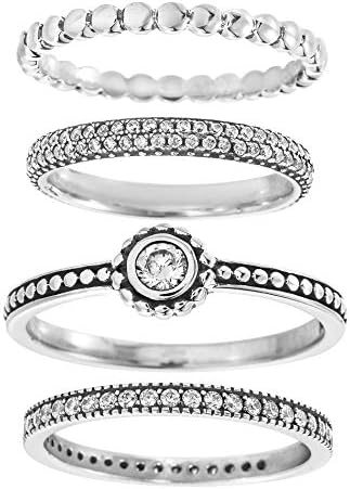 Willowbird Oxidized Sterling Silver Multi-Pack Cubic Zirconia Stackable Eternity Ring for Women Set (Various Styles)