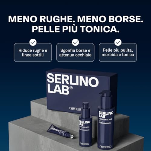 SERLINO LAB Skincare Kit: Anti-Aging Night Face Cream + Anti-Bag Eye Contour + Men's Face Cleanser - Hydration, Anti-Wrinkles, Deep Cleansing