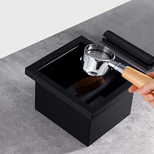 Sorandy Coffee Knock Box, Black Espresso Knock Box Chute, Coffee Ground Container with Removable Knock Bar, Bottomless Stainless Steel Espresso Machine Accessories for Easy Waste Disposal