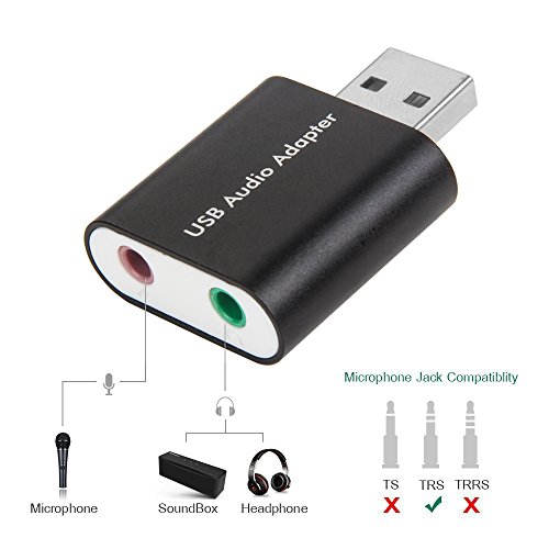 AMANKA USB Audio Adapter External Stereo Sound Card With 3.5mm Headphone And Microphone Jack For Windows, Mac, Linux, PC, Laptops, Desktops, PS4.Plug and play No drivers Needed. (Black)
