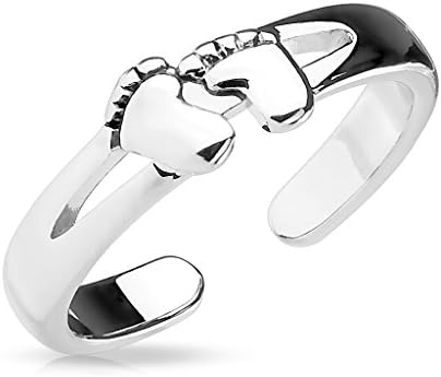 Baby Feet Adjustable Rhodium Plated Brass Finger Mid-Ring or Toe Ring
