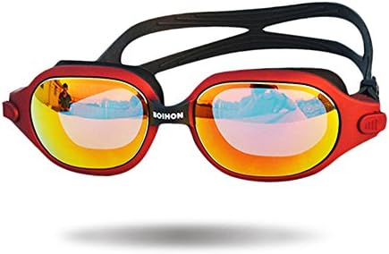 Kumary Adjustable Water Goggles Swimming Glass with Case Silica Gel Large Frame Swimming Goggle Anti Fog Shatterproof UV Protection (Red)
