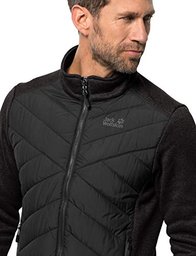 Jack Wolfskin Men's Caribou Crossing Track Midweight Hybrid Insulated Fleece Jacket, Black, XX-Large