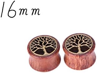 Ensunpals Wood &amp; Brass Tree Of Life Inlay Plugs Double Flare Tunnels Ear Gauges Piercing Jewelry 16mm