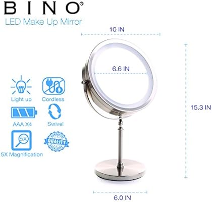 Bino Princeton Lighted Vanity Mirror 8 5 Inch Tabletop Double Sided Battery Operated Led 360 Degree Swivel Makeup Mirror With 5x Magnification For Bathroom Or Bedroom Brushed Nickel Amazon Sg Beauty