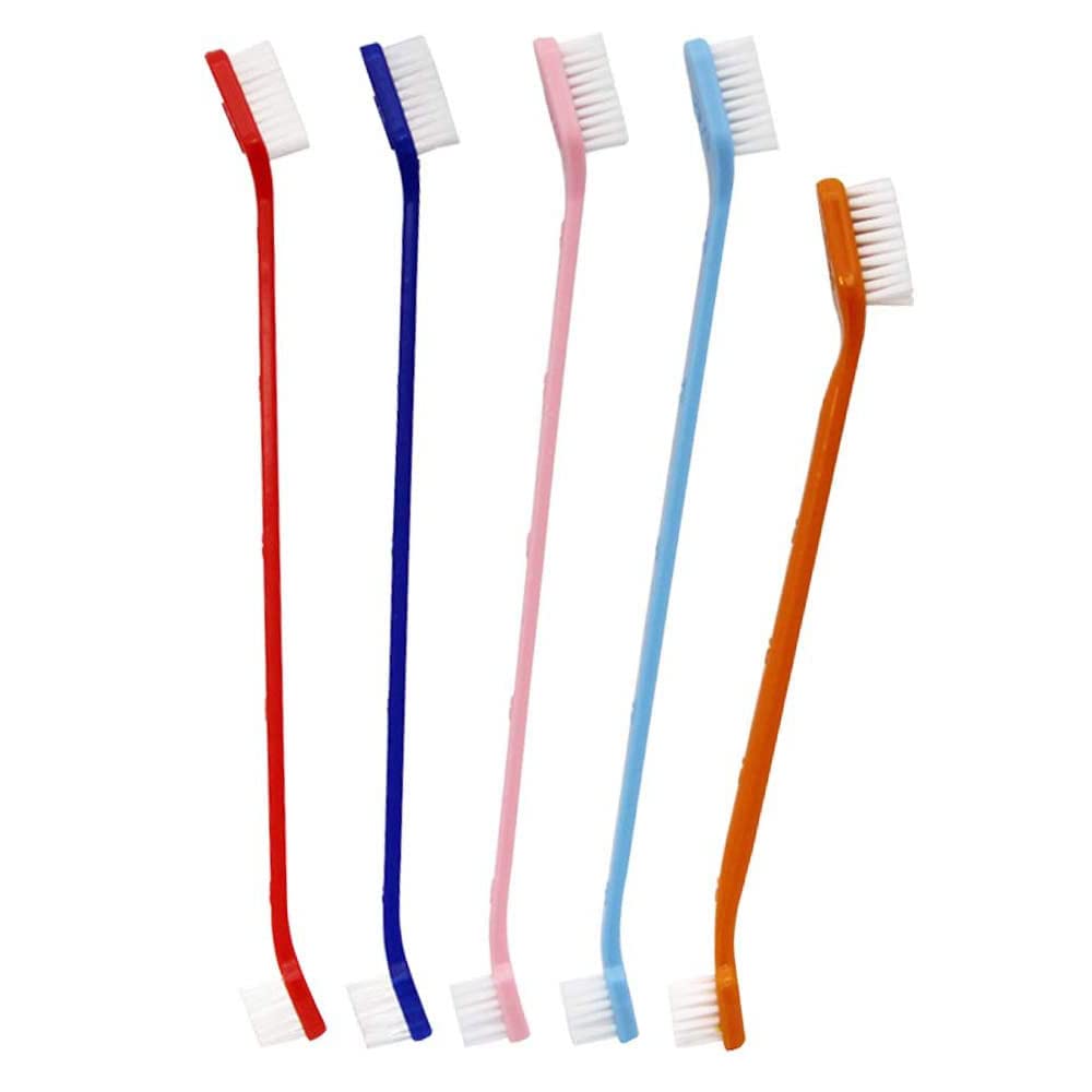 5 Pcs Pet Toothbrush Dual Headed Long Handle Dog Toothbrushes for Pet Dental Care