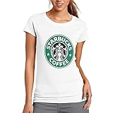 Women’s Youth Girls Starbucks Logo Tee Shirts Short Sleeve T Shirt for Women Girls T-Shirt Round Neck Cotton Tshirt White