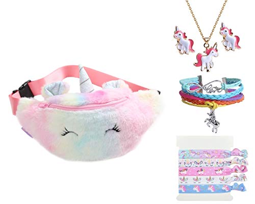 Cute Plush Unicorn Backpack, Soft Rainbow Book Bag Sweet Girls Daughter Gifts (A - C2 Fanny Pack)
