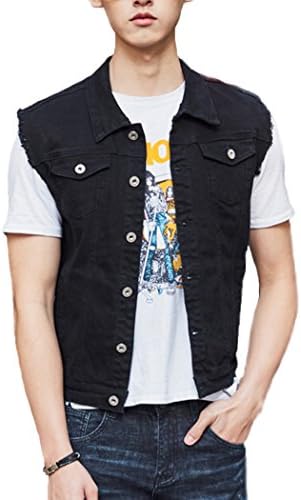 HANMAX Mens Washed Sleeveless Casual Western Cutoff Denim Vest Waistcoat