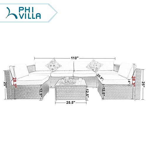 PHI VILLA Outdoor Patio Rattan Sectional Sofa Patio Wicker Furniture