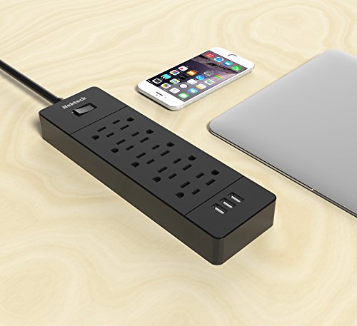image for Nekteck Power Strip/Surge Protector Flat Wall Plug with 10 AC Outlets,
