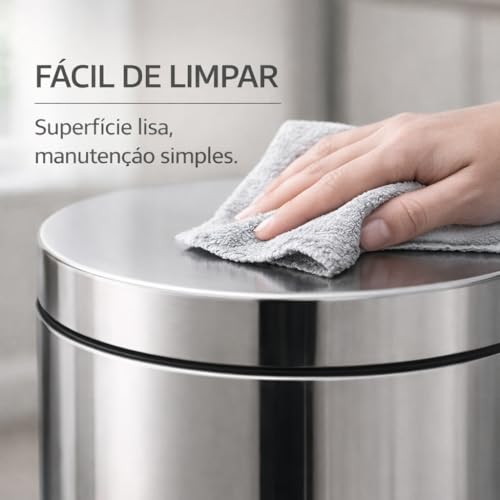Lixeira Inox 12L com Pedal e Tampa Redonda 40cm Abertura Sem Mãos Compacta para Cozinha Banheiro Escritório Fácil Limpeza